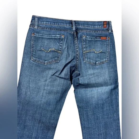 7 For All Mankind Blue Flare Jeans with gold sequin pocket embellishment size 28 - Picture 9 of 13